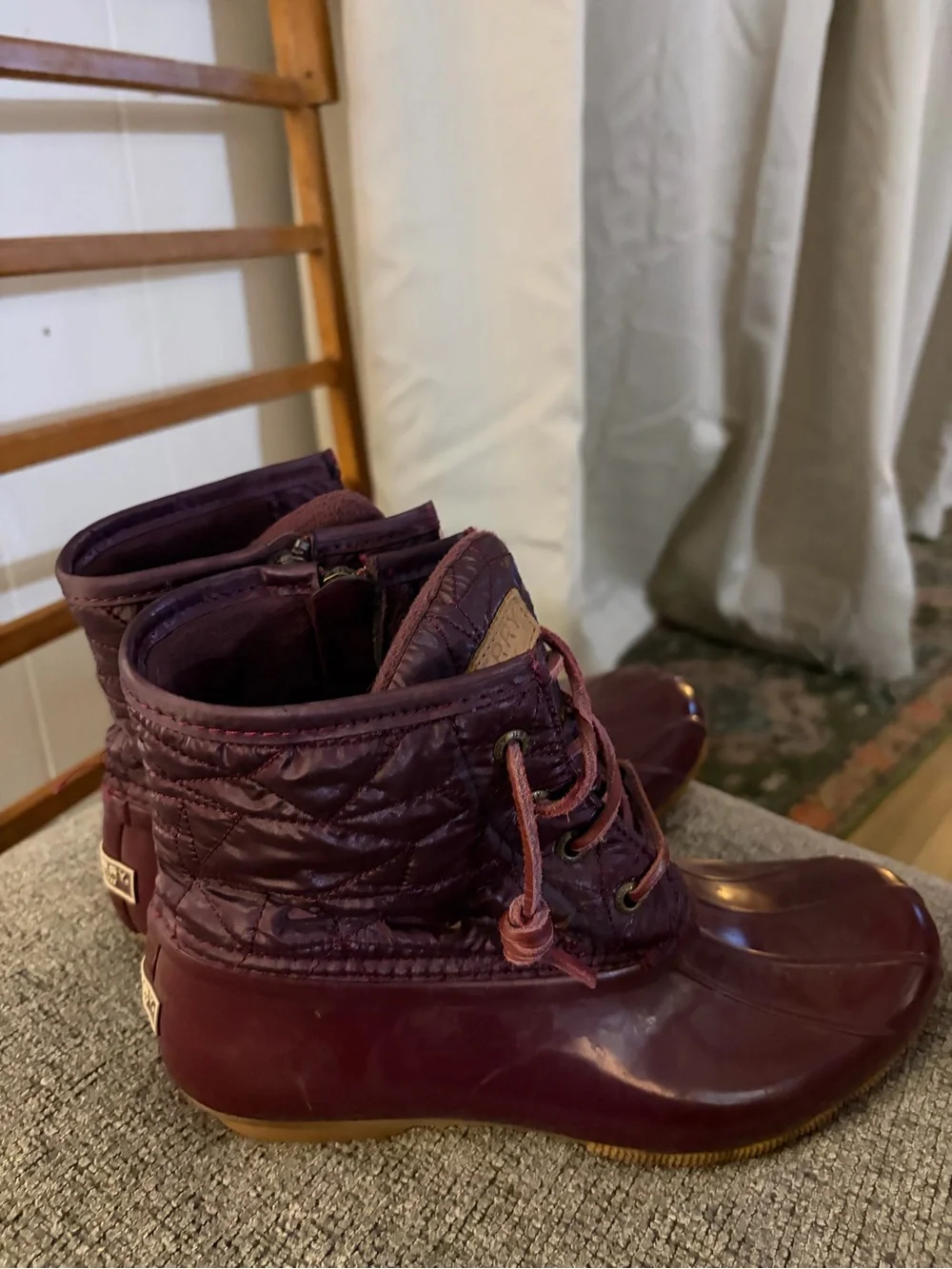 Sperry Women's Quilted Lace-Up Duck Boots in Burgundy